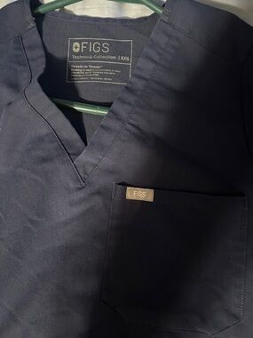 Figs Navy V-Neck Scrub Top with Chest Pocket